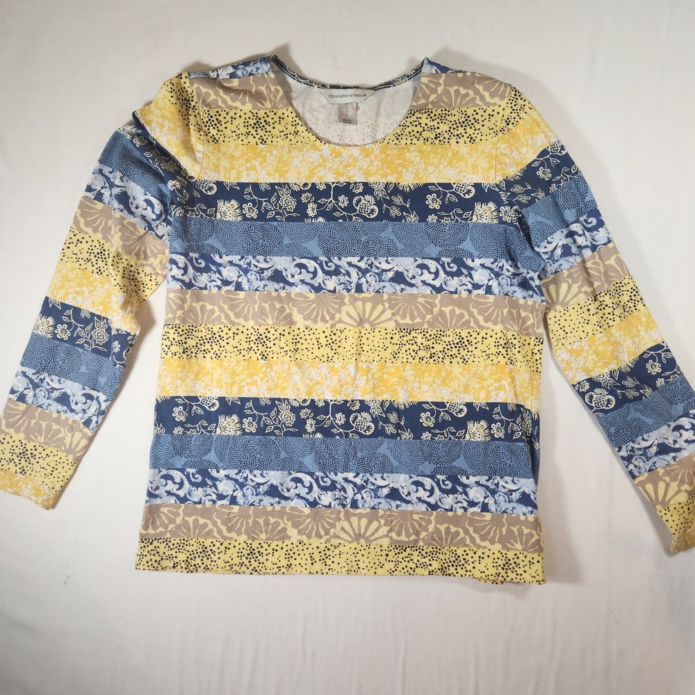 Y2k Christopher & Banks Blue Yellow Floral Striped Long Sleeve Top Small